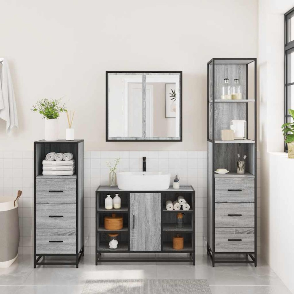 Set de muebles de baño 4 pzas madera contrachapada gris