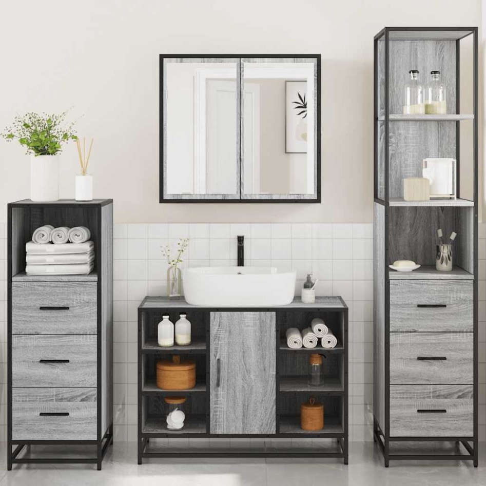 Set de muebles de baño 4 pzas madera contrachapada gris