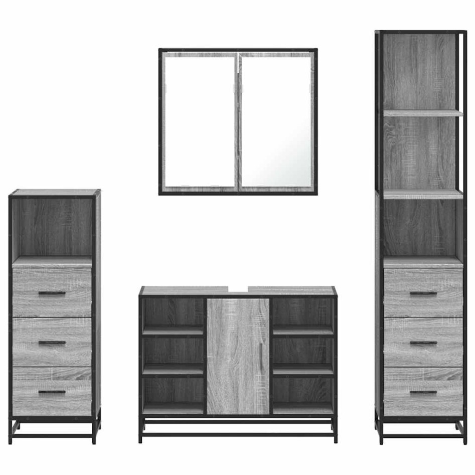 Set de muebles de baño 4 pzas madera contrachapada gris