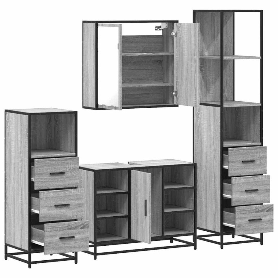 Set de muebles de baño 4 pzas madera contrachapada gris