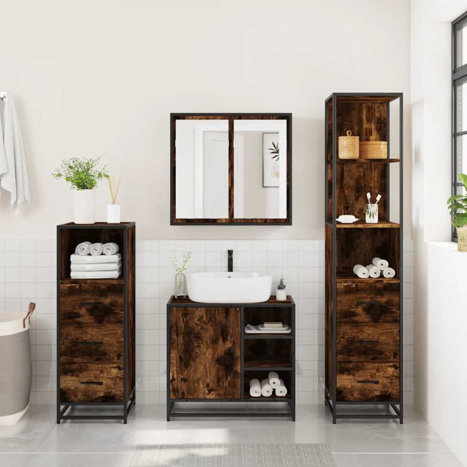 Set de muebles baño 4 pzas madera contrachapada roble