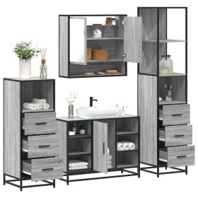 Set de muebles de baño 4 pzas madera contrachapada gris