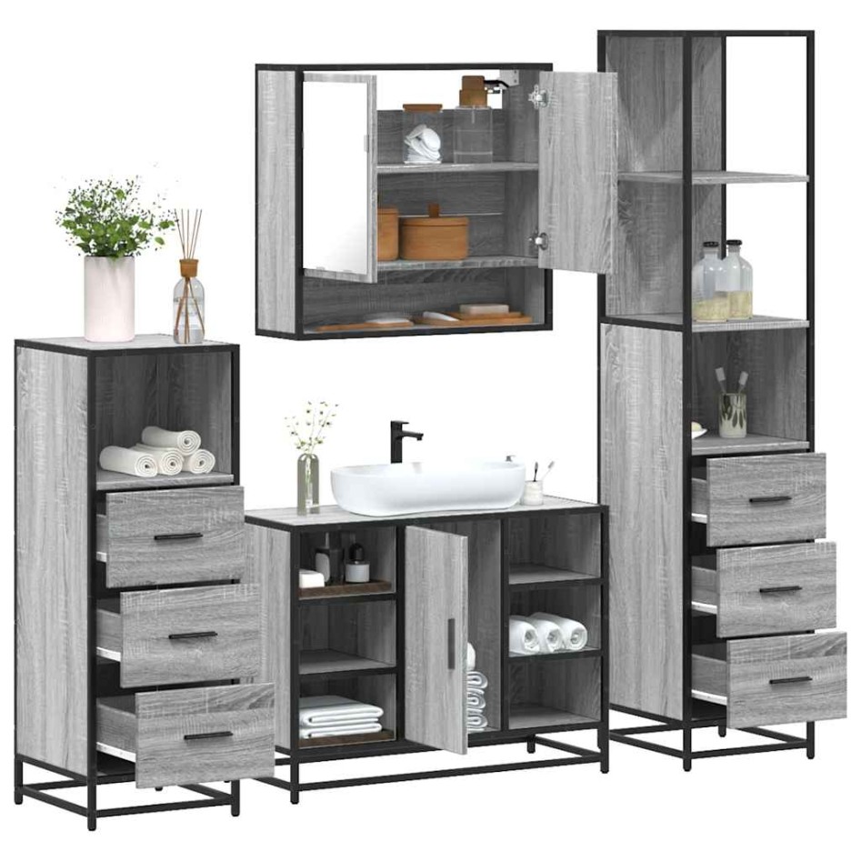Set de muebles de baño 4 pzas madera contrachapada gris
