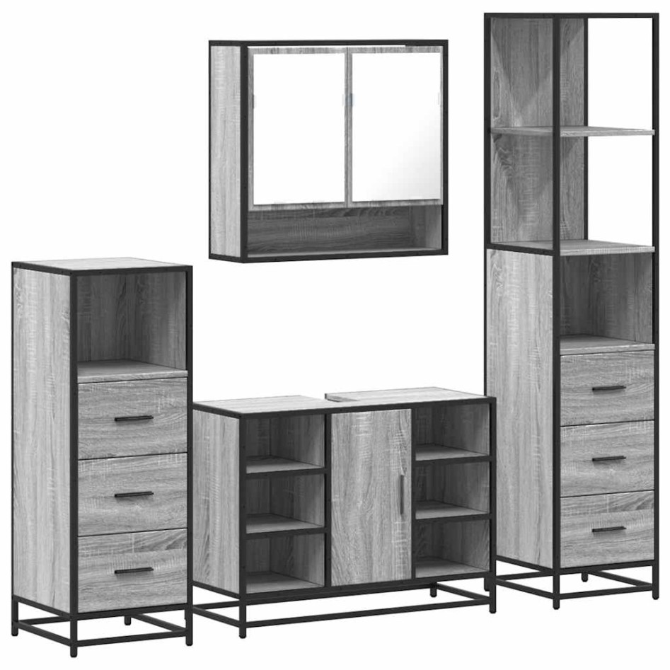 Set de muebles de baño 4 pzas madera contrachapada gris