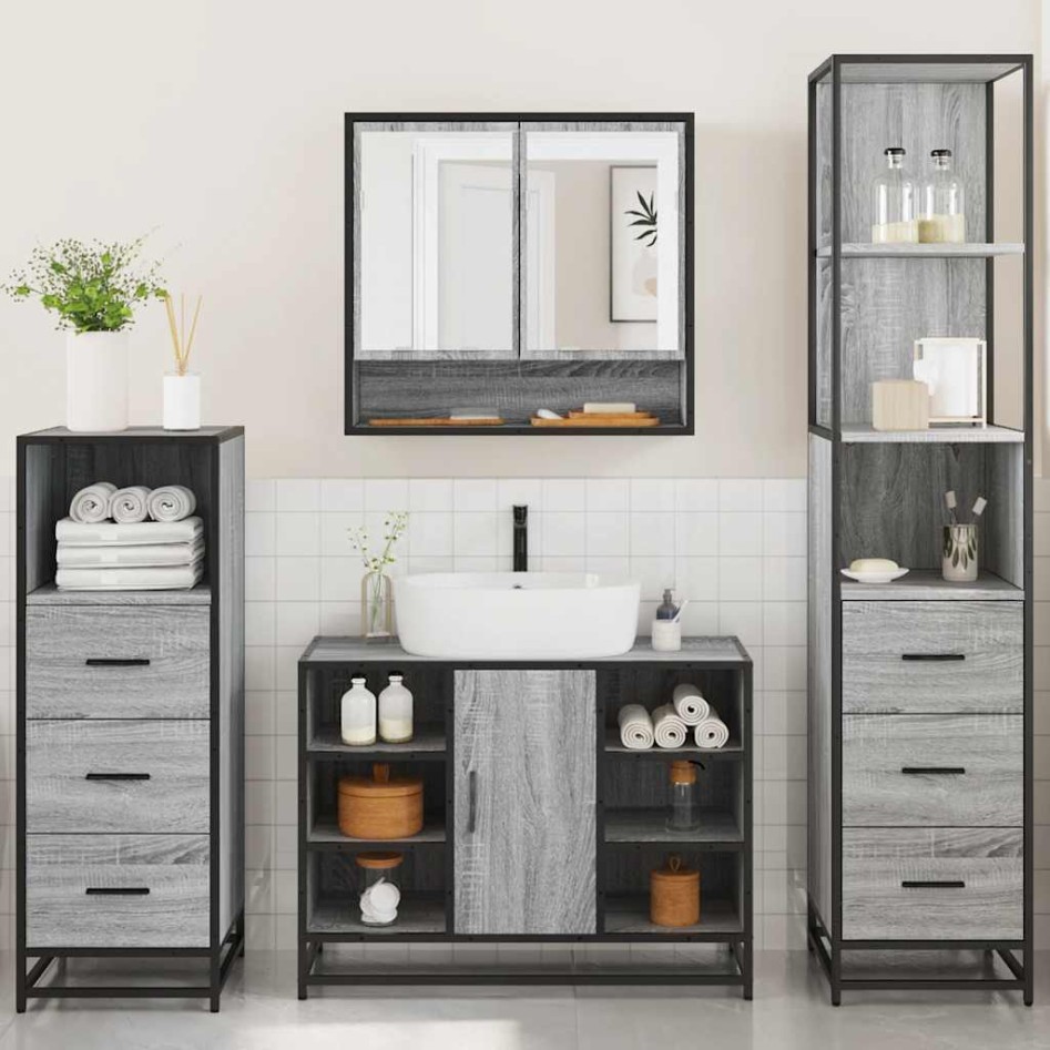 Set de muebles de baño 4 pzas madera contrachapada gris