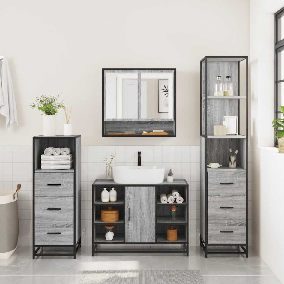 Set de muebles de baño 4 pzas madera contrachapada gris