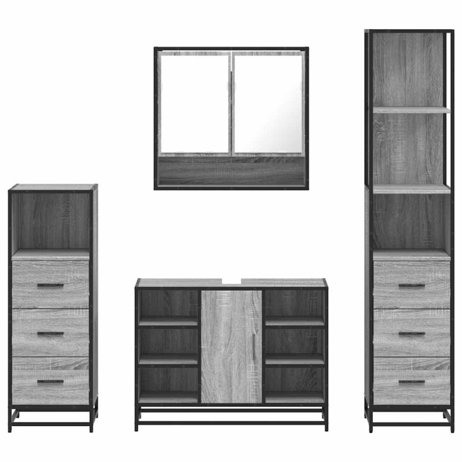 Set de muebles de baño 4 pzas madera contrachapada gris