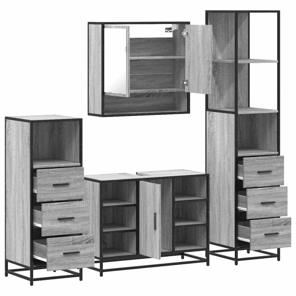 Set de muebles de baño 4 pzas madera contrachapada gris
