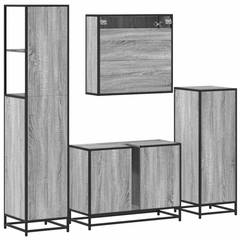Set de muebles de baño 4 pzas madera contrachapada gris