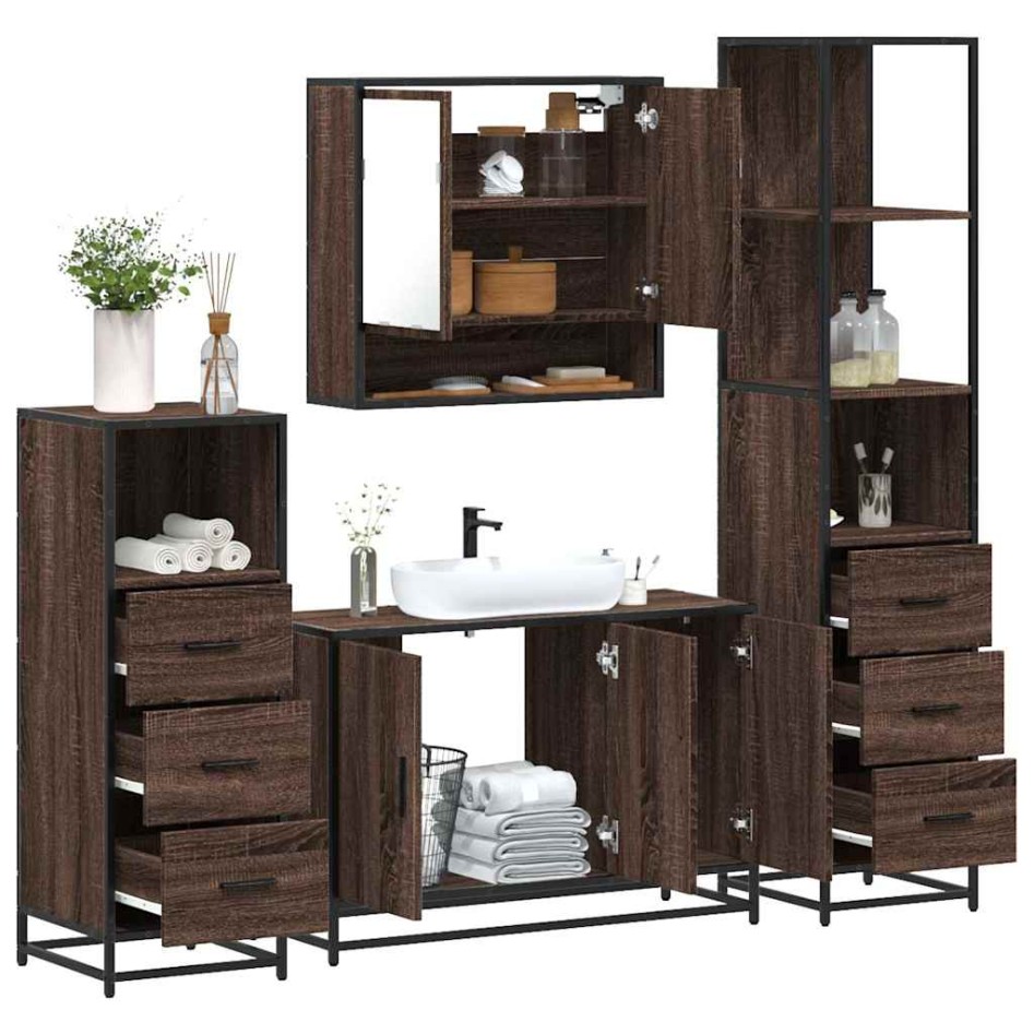 Set de muebles baño 4 pzas madera contrachapada roble