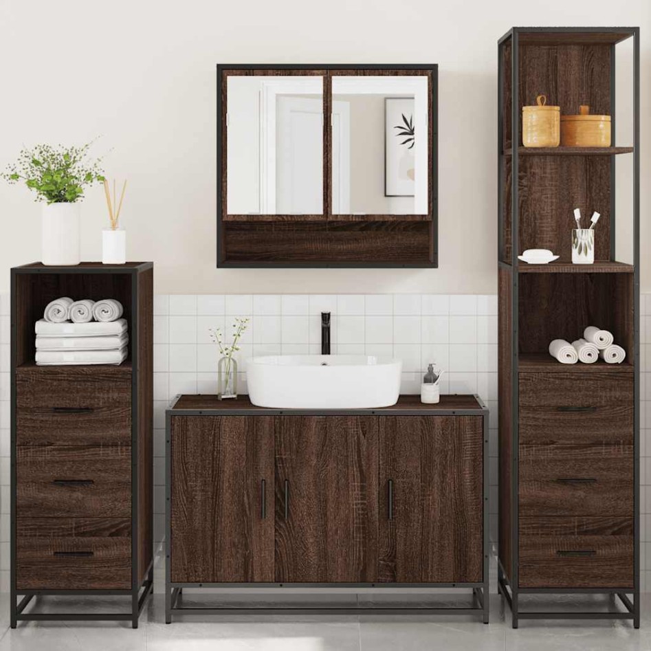 Set de muebles baño 4 pzas madera contrachapada roble