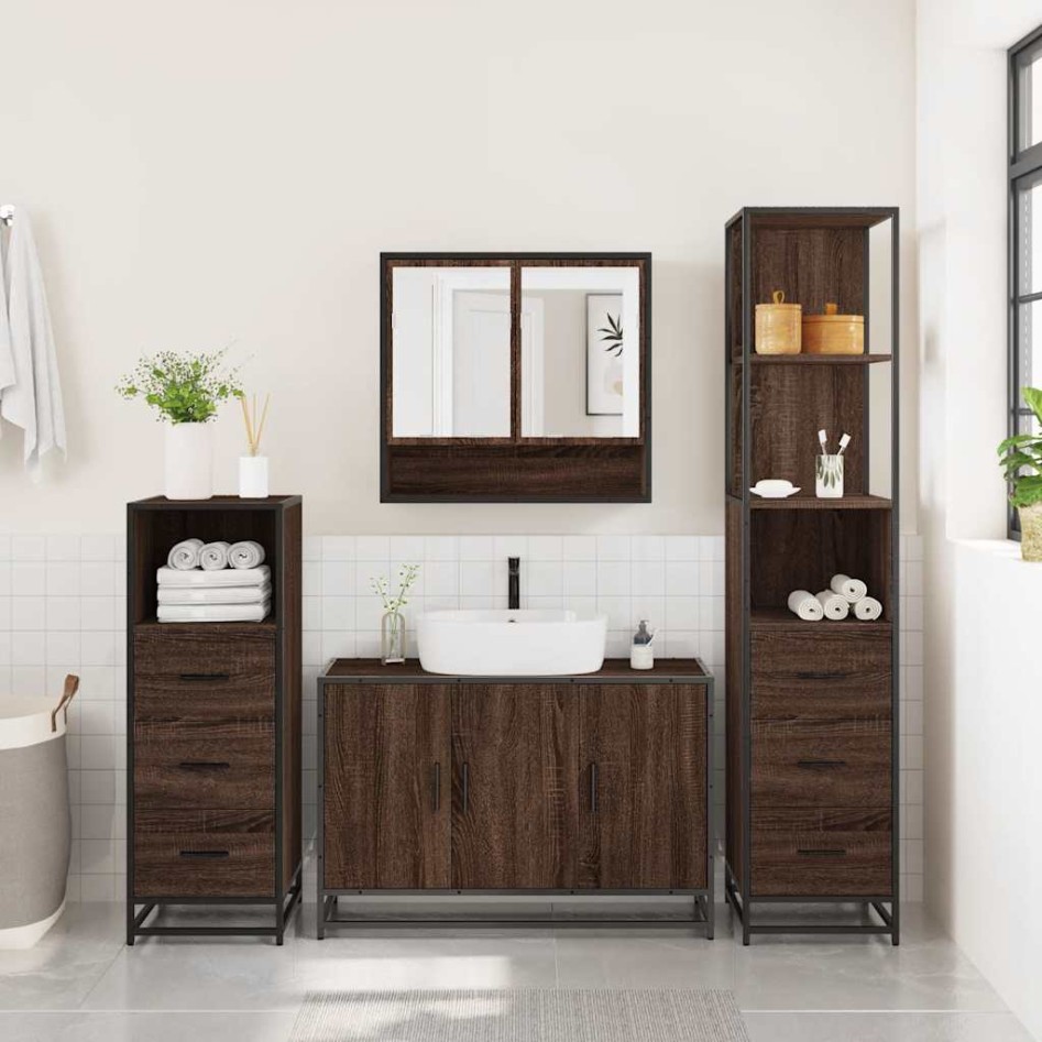 Set de muebles baño 4 pzas madera contrachapada roble