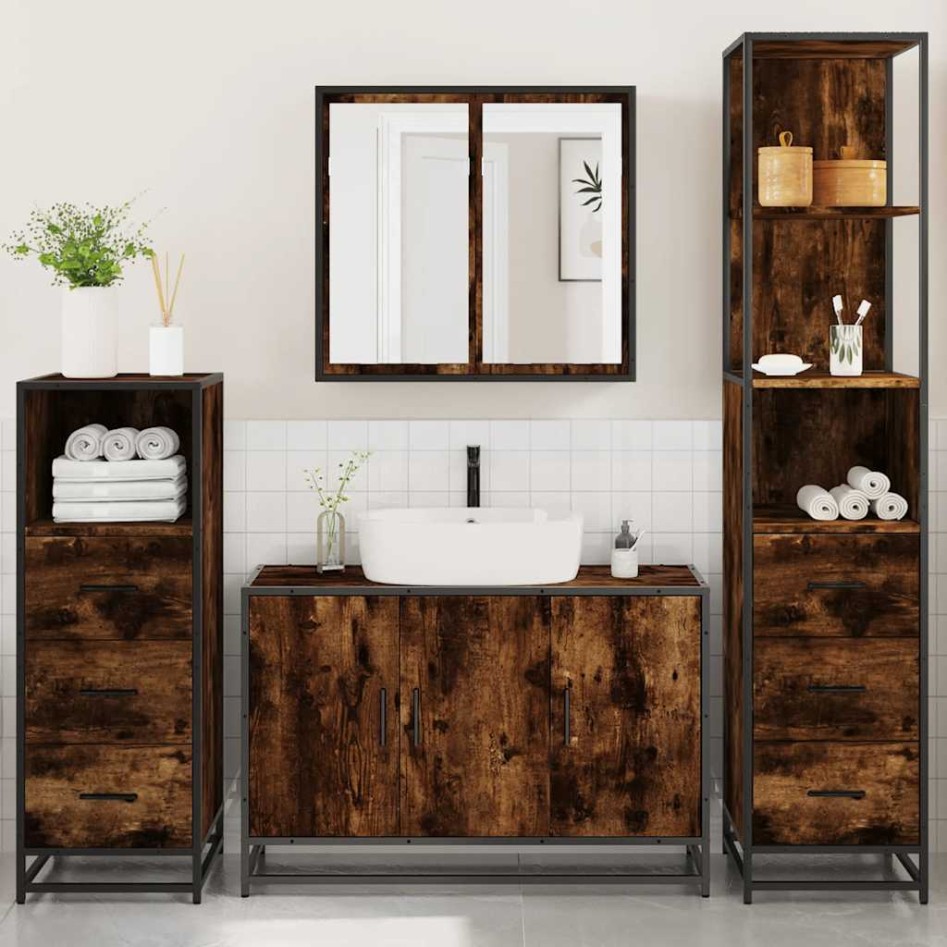 Set de muebles baño 4 pzas madera contrachapada roble