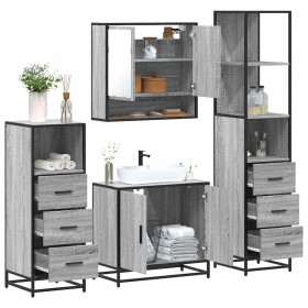 Set de muebles de baño 4 pzas madera contrachapada gris