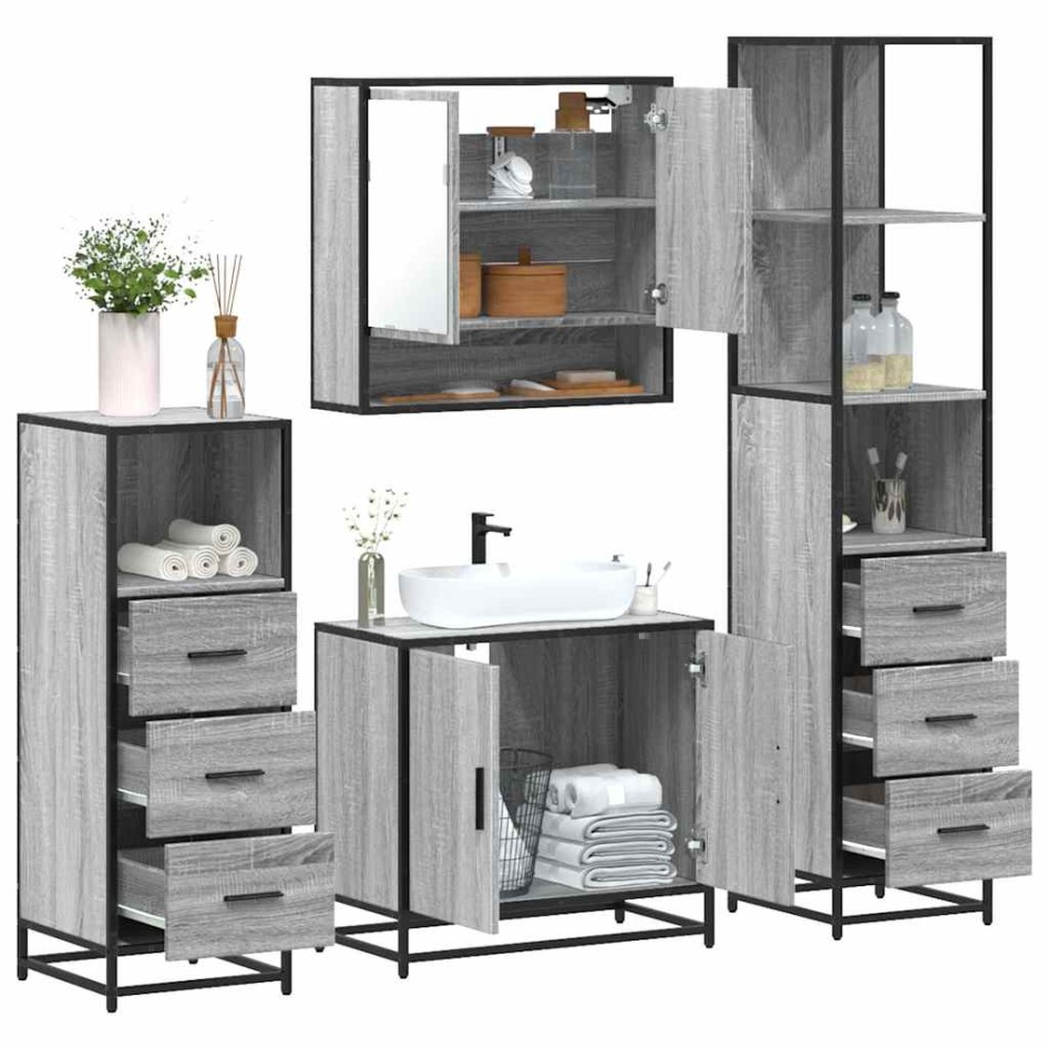 Set de muebles de baño 4 pzas madera contrachapada gris