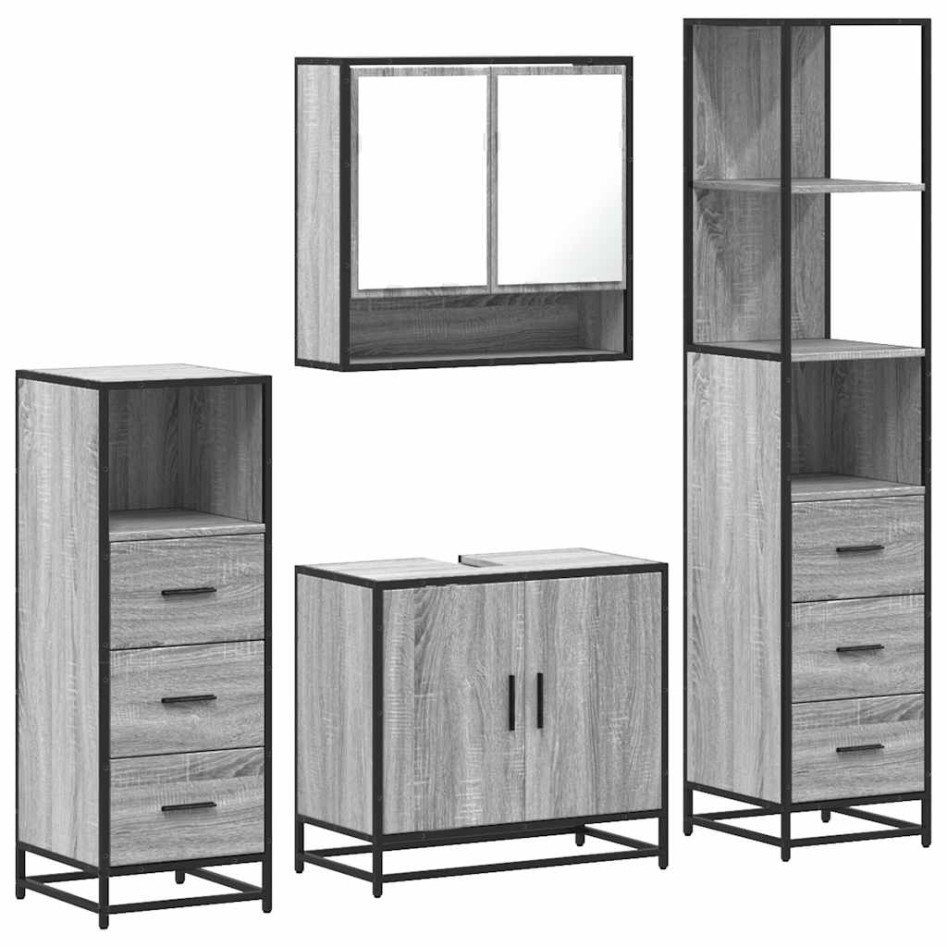Set de muebles de baño 4 pzas madera contrachapada gris