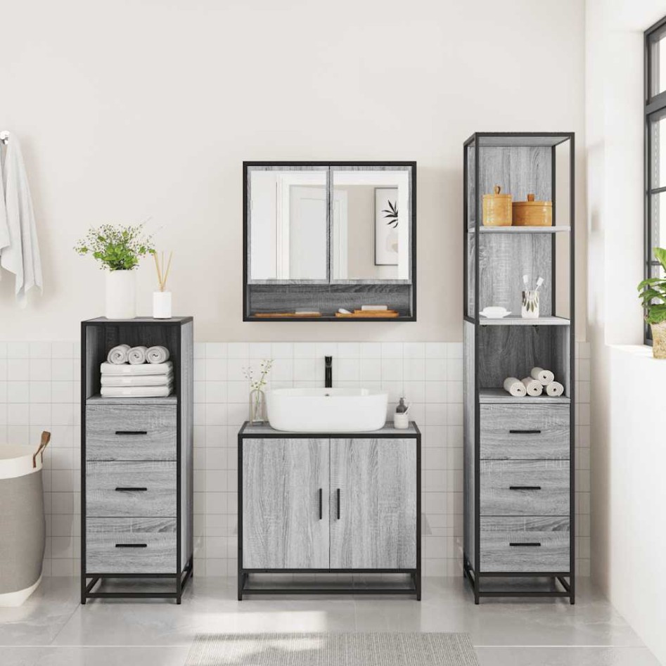 Set de muebles de baño 4 pzas madera contrachapada gris