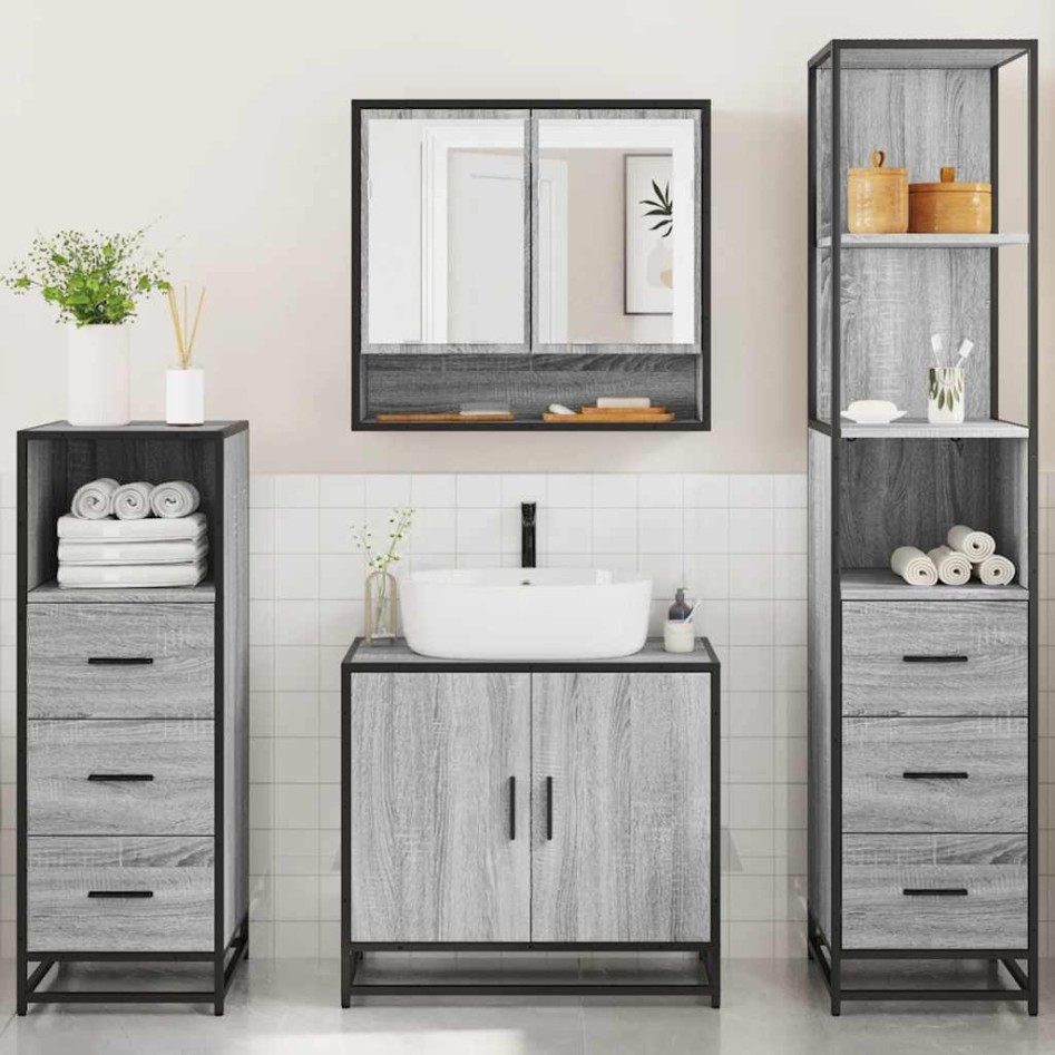 Set de muebles de baño 4 pzas madera contrachapada gris