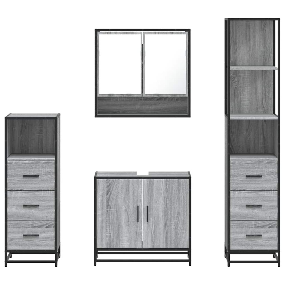 Set de muebles de baño 4 pzas madera contrachapada gris