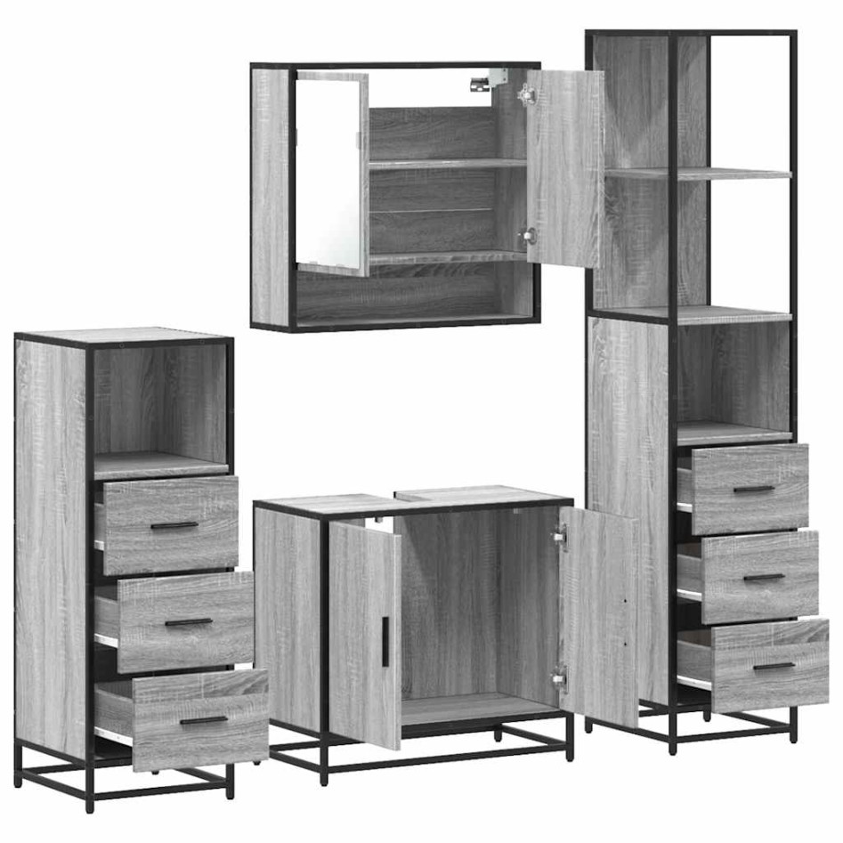Set de muebles de baño 4 pzas madera contrachapada gris