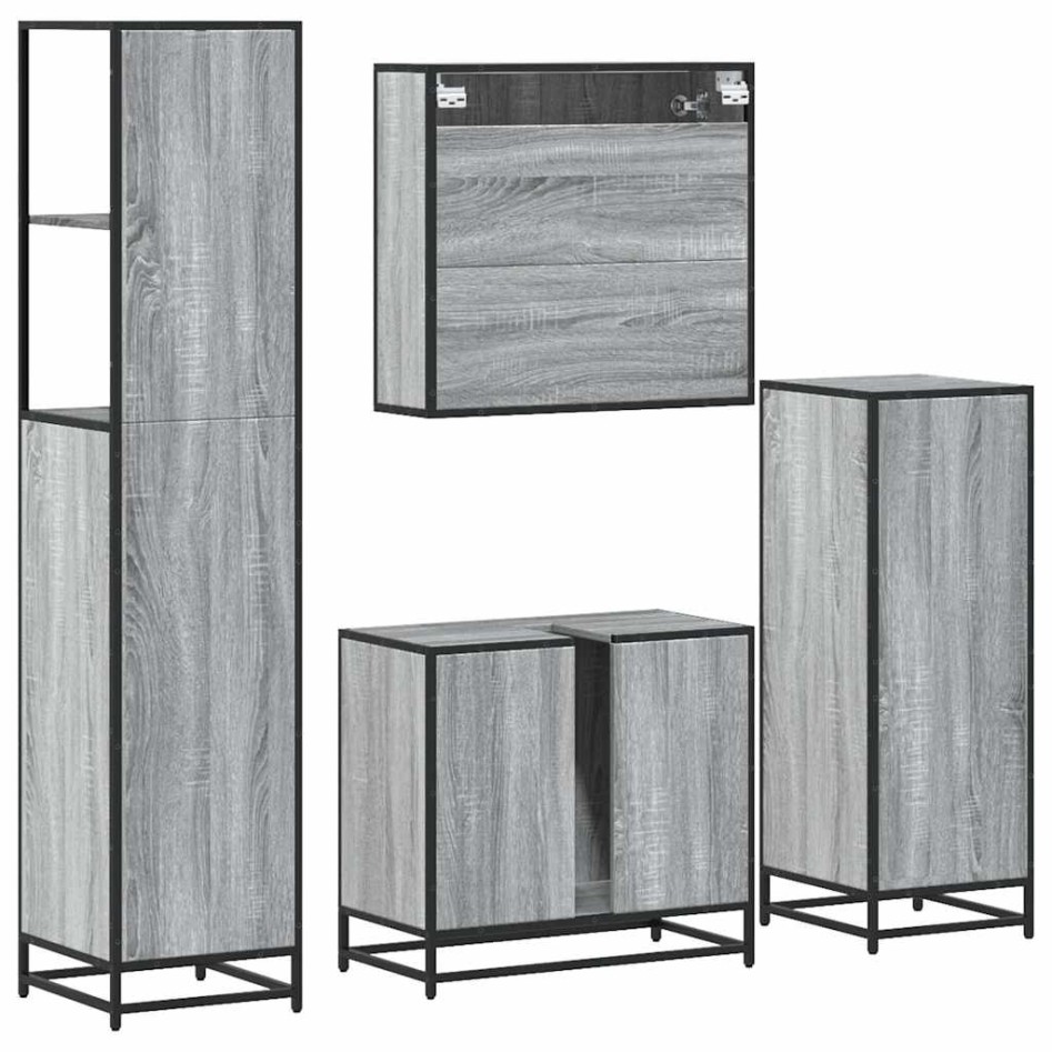 Set de muebles de baño 4 pzas madera contrachapada gris