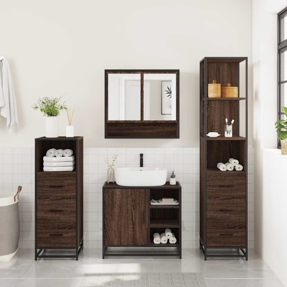 Set de muebles baño 4 pzas madera contrachapada roble