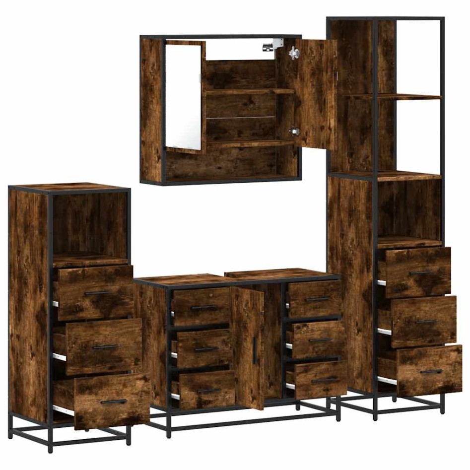 Set de muebles baño 4 pzas madera contrachapada roble