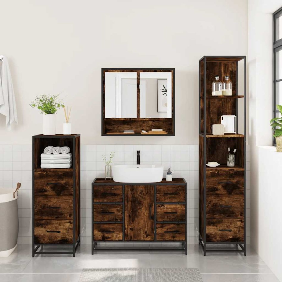 Set de muebles baño 4 pzas madera contrachapada roble