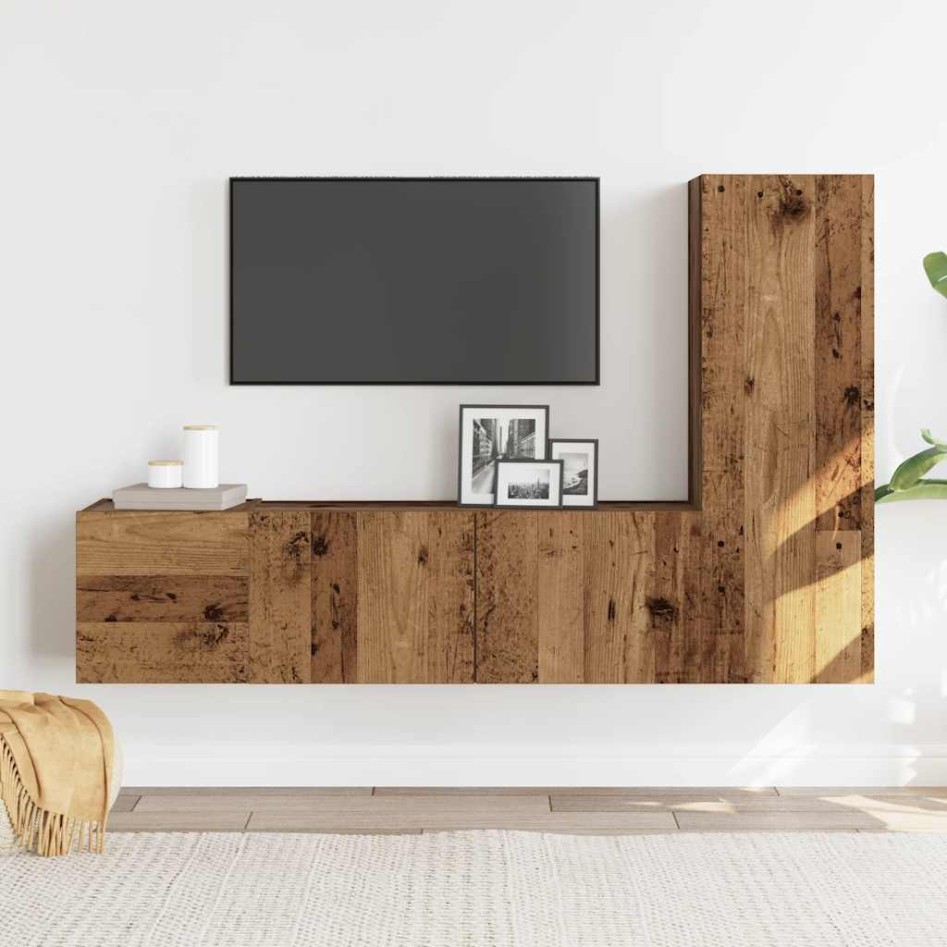 Muebles de TV de pared 3 uds madera vieja madera de