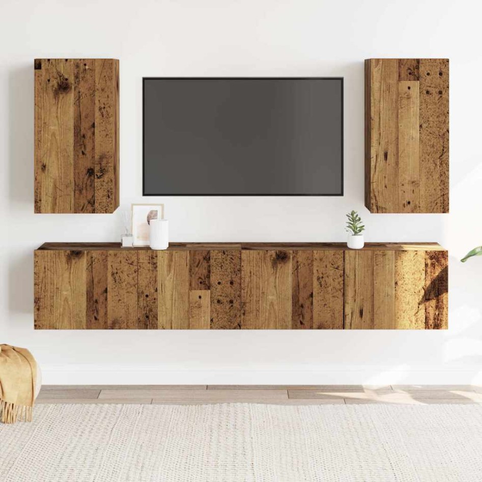 Muebles de TV de pared 4 uds madera vieja madera de