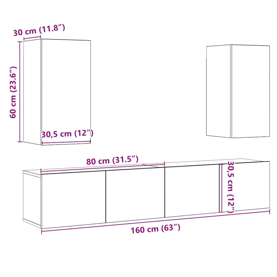 Muebles de TV de pared 4 uds madera vieja madera de