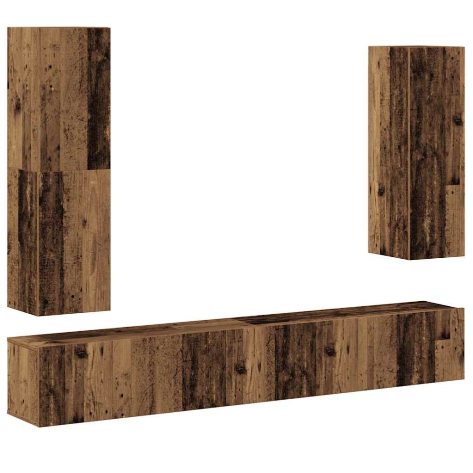Conjunto de mueble de TV 4 piezas montado la pared madera