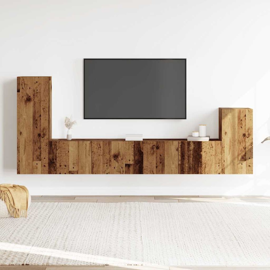 Conjunto de mueble de TV 4 piezas montado la pared madera