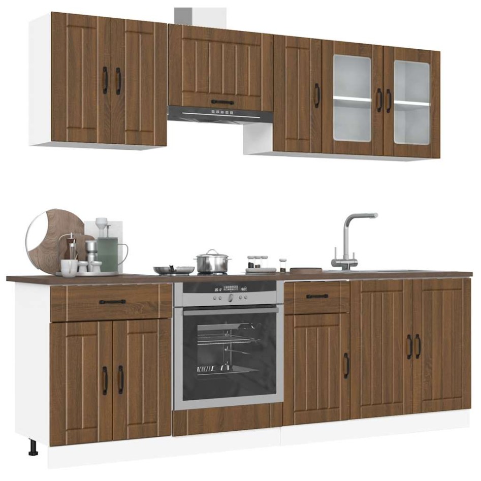 Mueble cocina Kalmar roble marrón 8 pzas madera