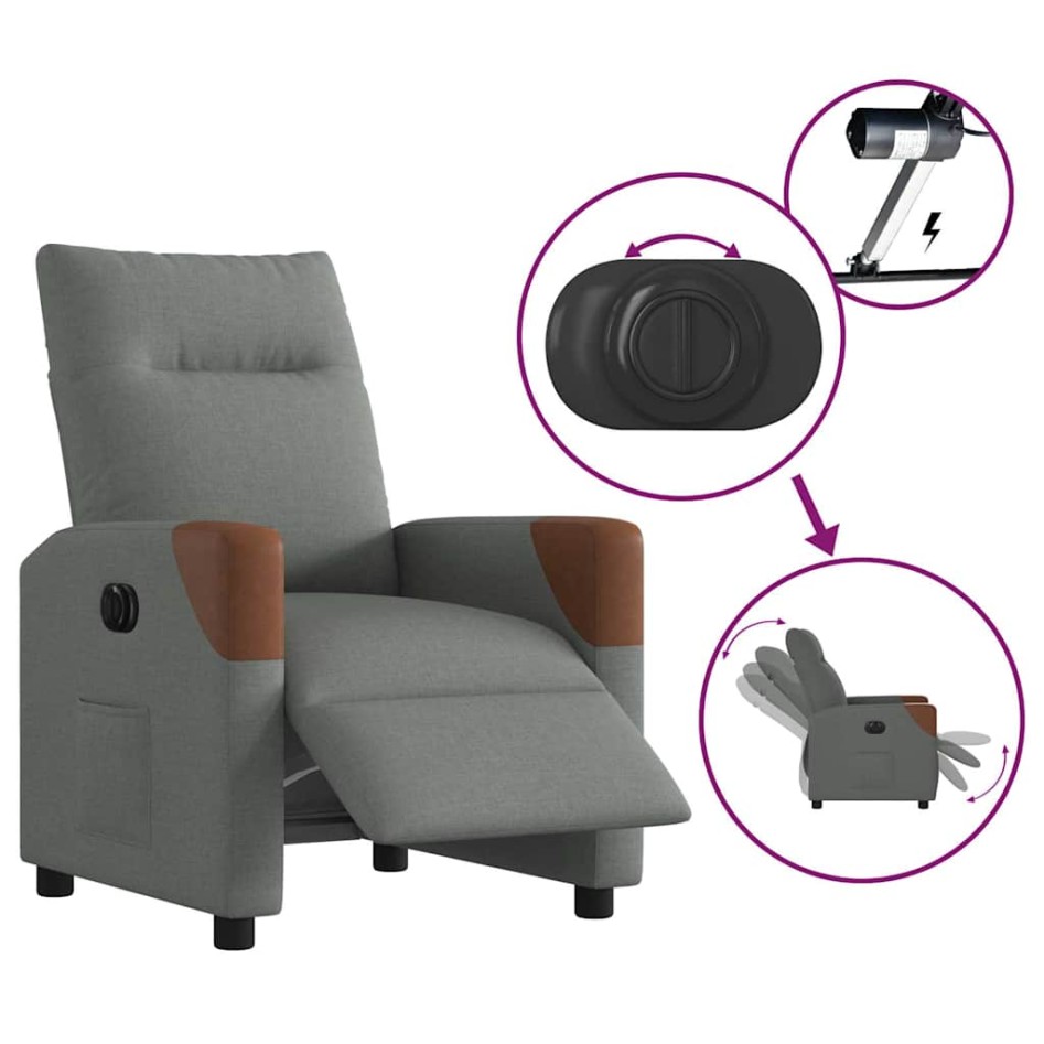 Sillón reclinable eléctrico de tela gris