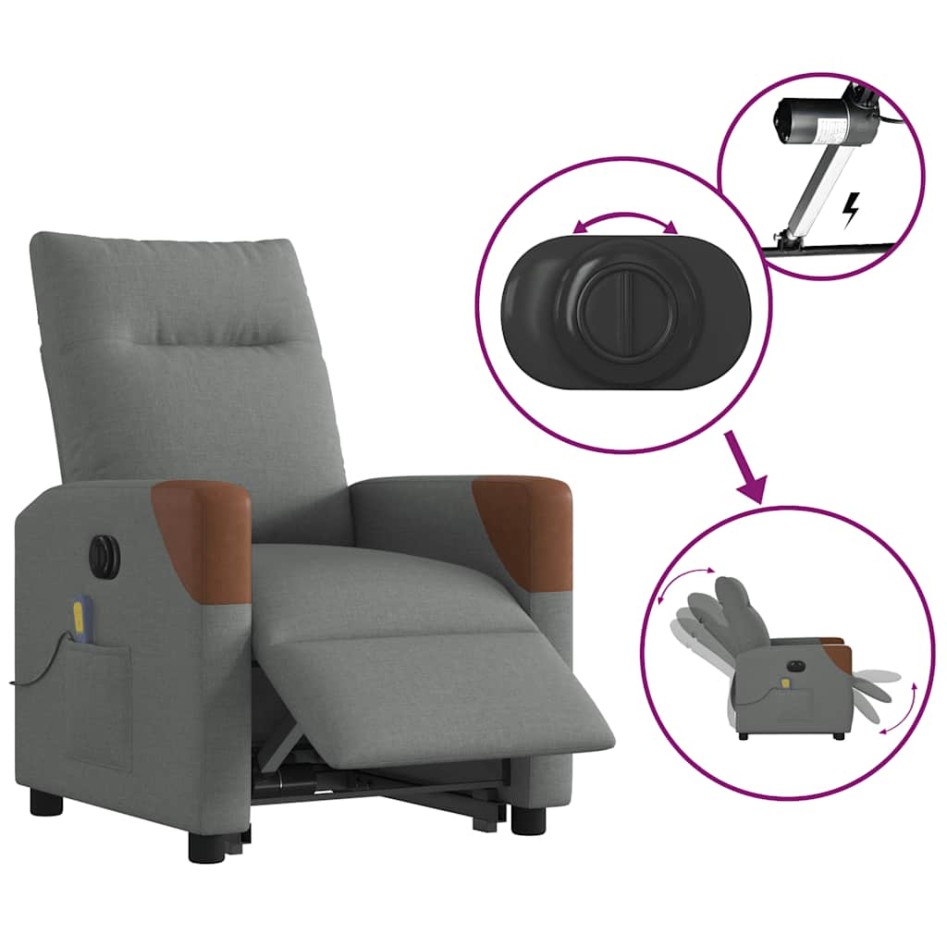 Sillón de masaje eléctrico reclinable elevable tela gris