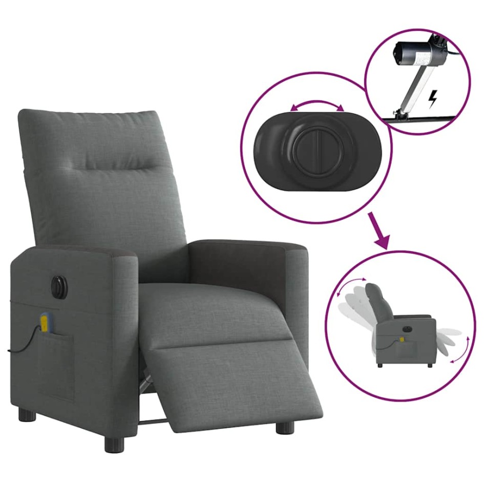 Sillón reclinable de masaje eléctrico tela gris