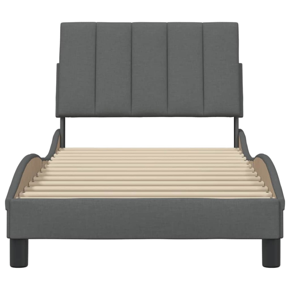 Estructura de cama sin colchón tela gris oscuro 90x200