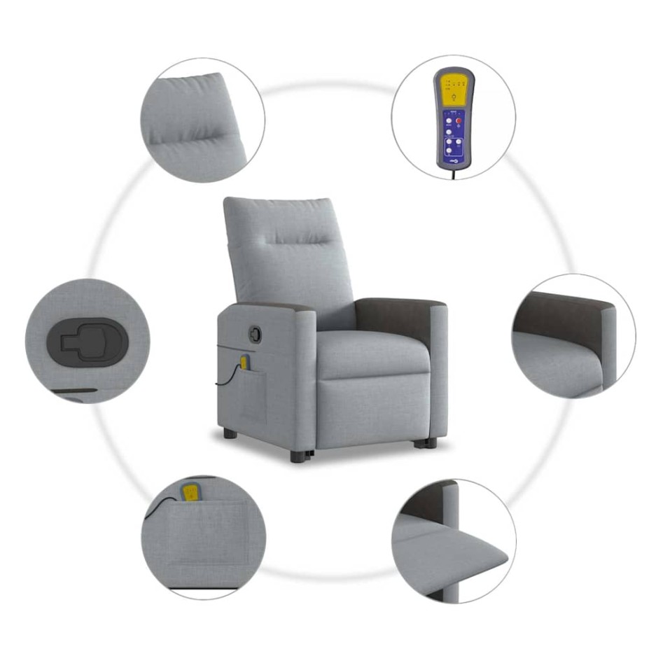 Sillón de masaje reclinable de pie de tela gris