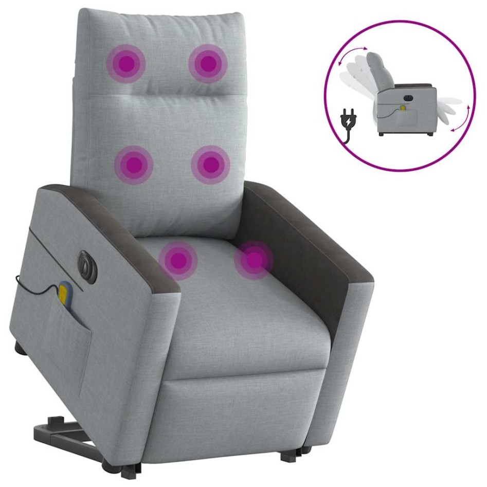 Sillón de masaje eléctrico reclinable elevable tela gris