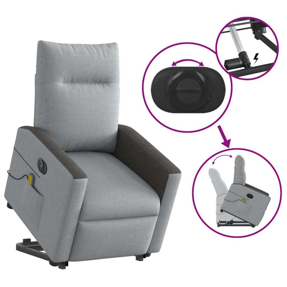 Sillón de masaje eléctrico reclinable elevable tela gris