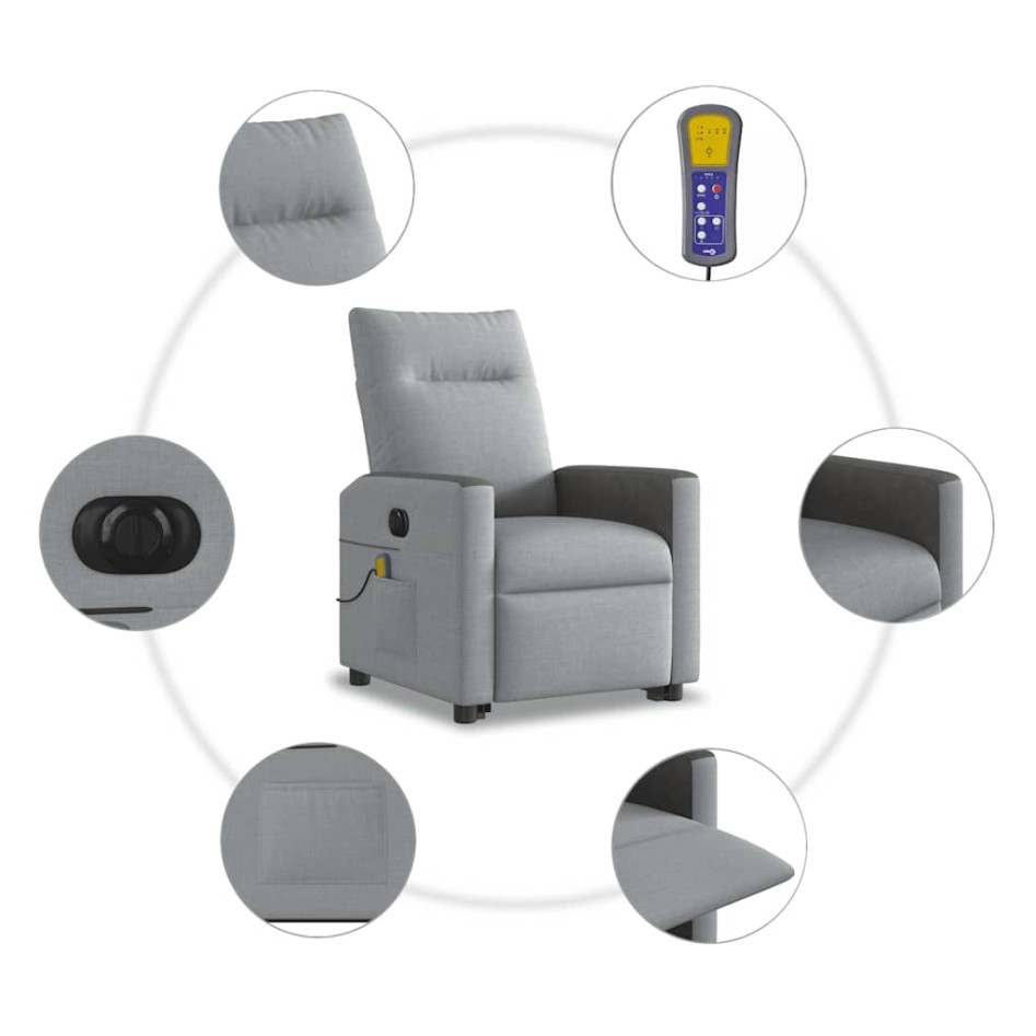 Sillón de masaje eléctrico reclinable elevable tela gris
