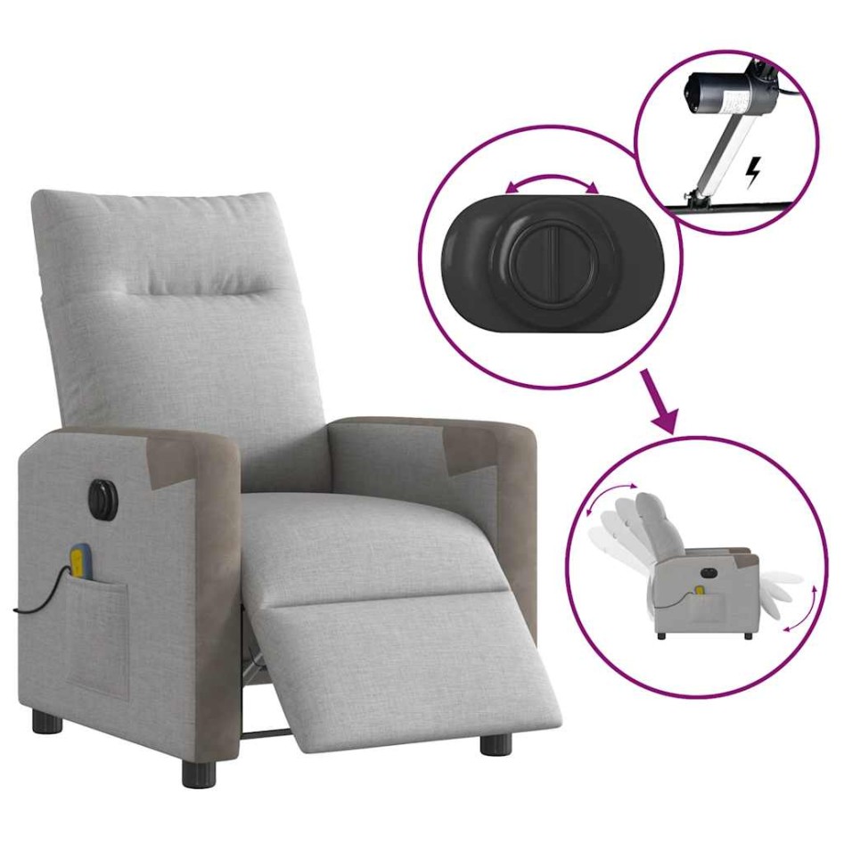 Sillón reclinable de masaje eléctrico tela gris