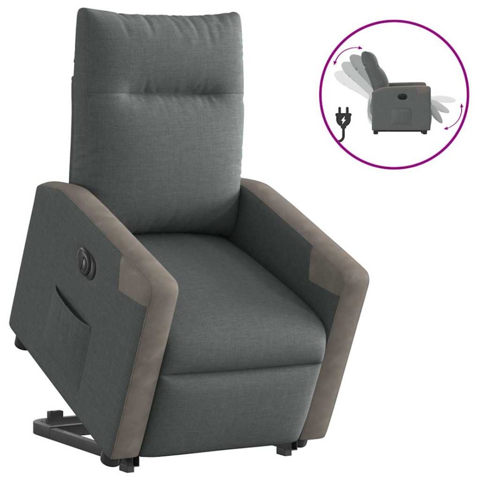 Sillón eléctrico reclinable elevable de tela gris