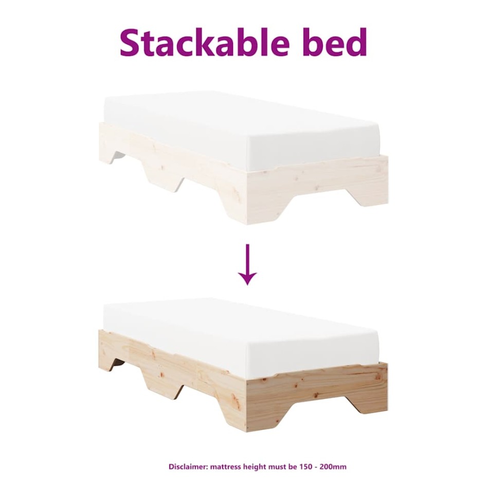 Estructura de cama sin colchón apilable 75x190 cm madera