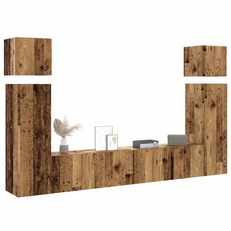 Conjunto de mueble de TV 8 piezas montado la pared madera