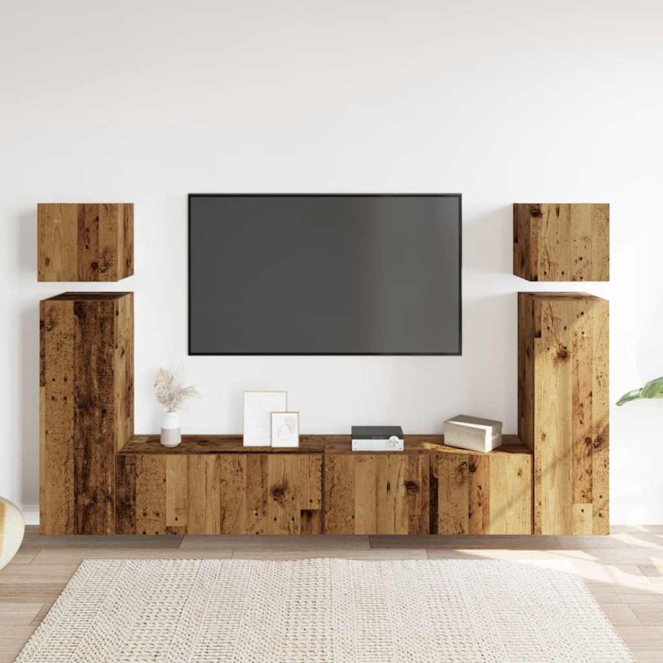 Conjunto de mueble de TV 8 piezas montado la pared madera