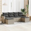 Set de sofás de jardín 6 pzas y cojines ratán sintético gris