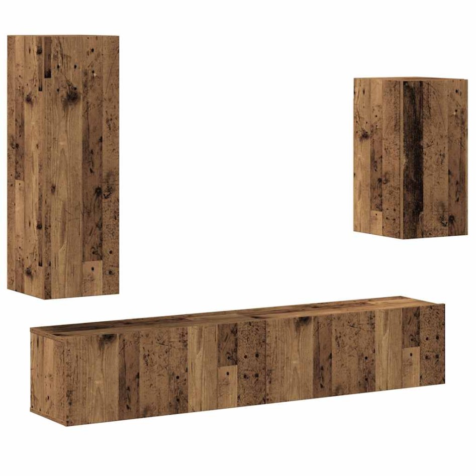 Conjunto de mueble de TV 4 piezas montado la pared madera