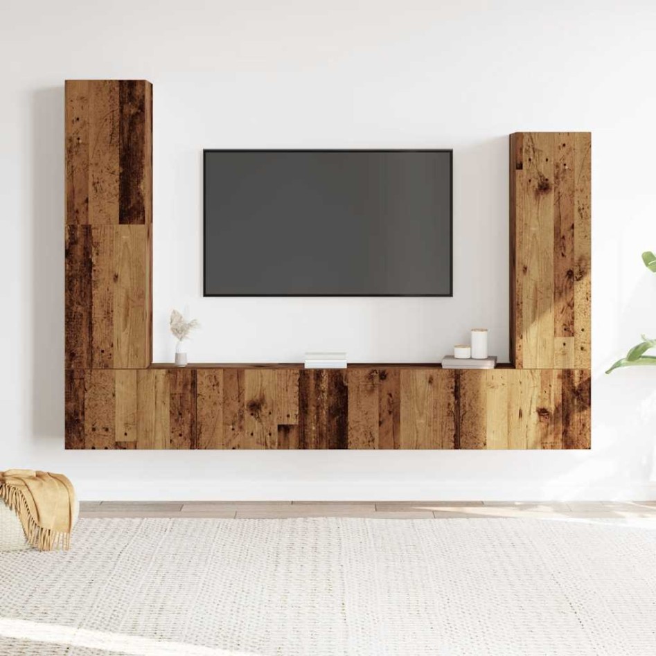 Conjunto de mueble de TV 4 piezas montado la pared madera